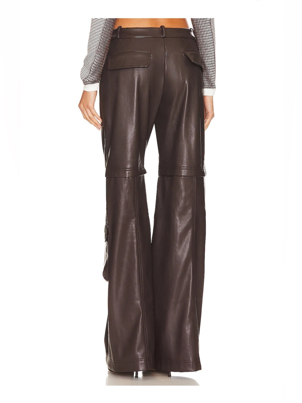 Amanda Uprichard Cocoa Faux Leather Wide-Leg Cargo Pants - Picture 3 of 10